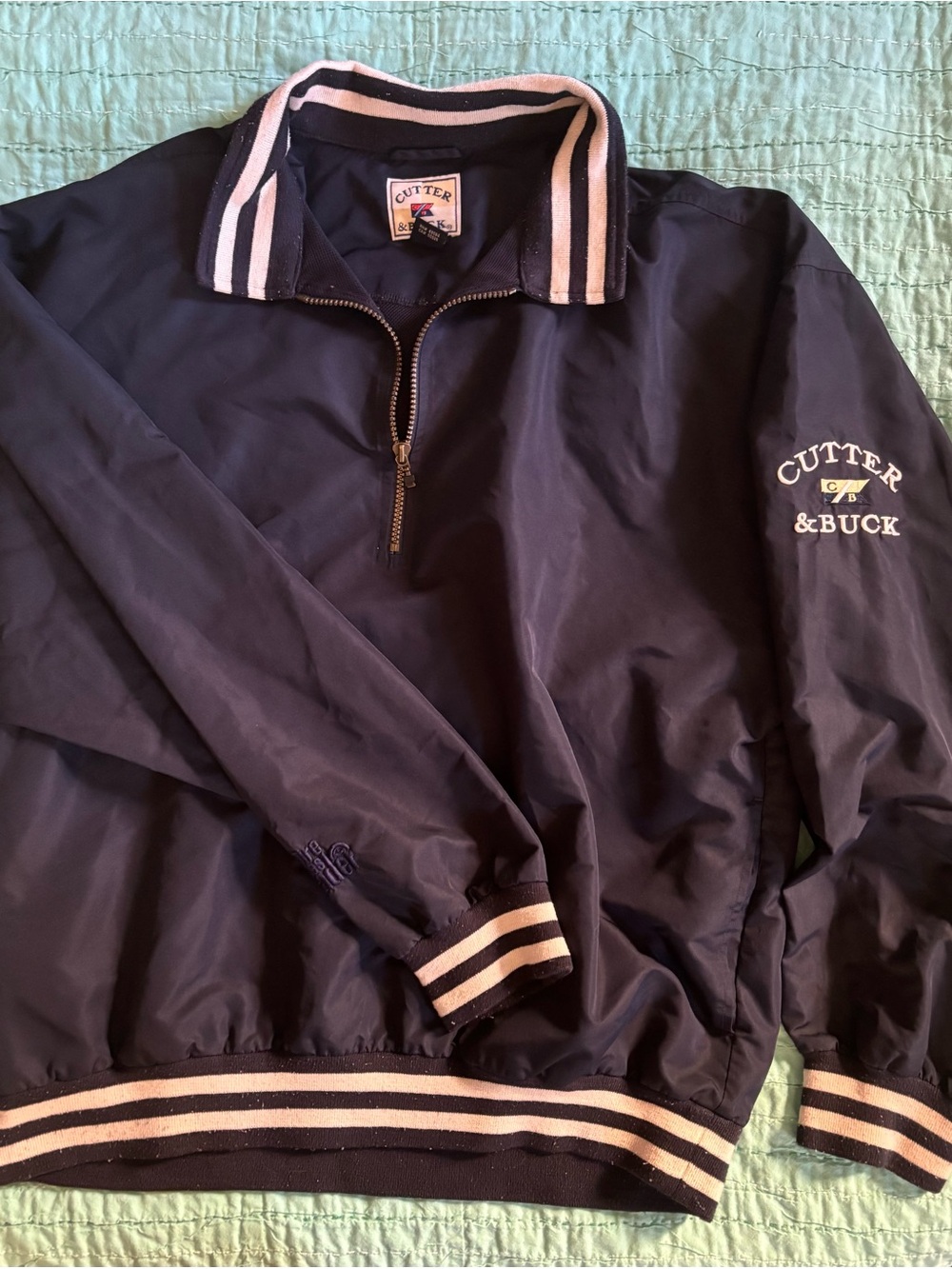 Cutter & Buck XL Navy Half-Zip Bomber Jacket with White Stripe Trim